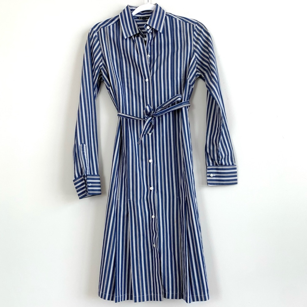 COPY - Brooks Brothers Cotton Pinstripe Belted Shirt Dress Buttons Tie Waist Pl…